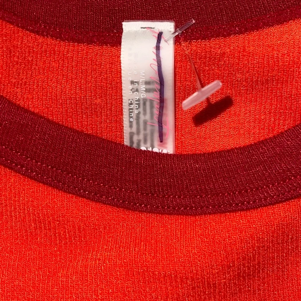 Free People Red-Orange Ribbed Crop Tank with Maroon Trim
